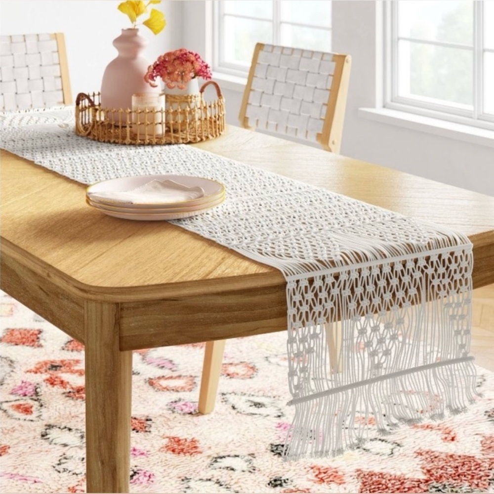 RARE OPALHOUSE NWT Cotton Macrame Runner in white -72x14